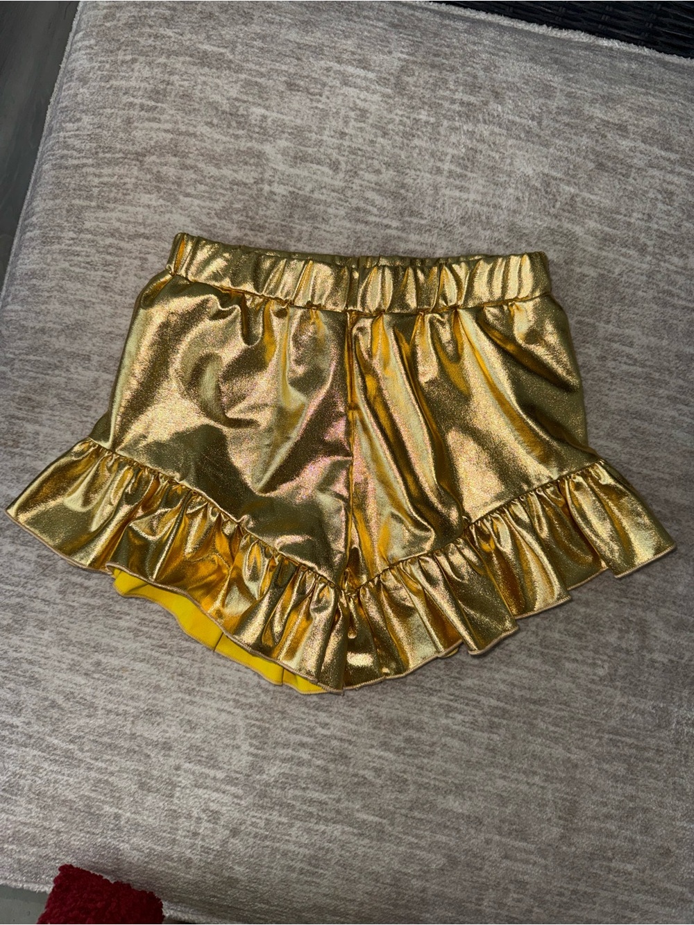 Girls Metallic Gold Ruffle Shorts